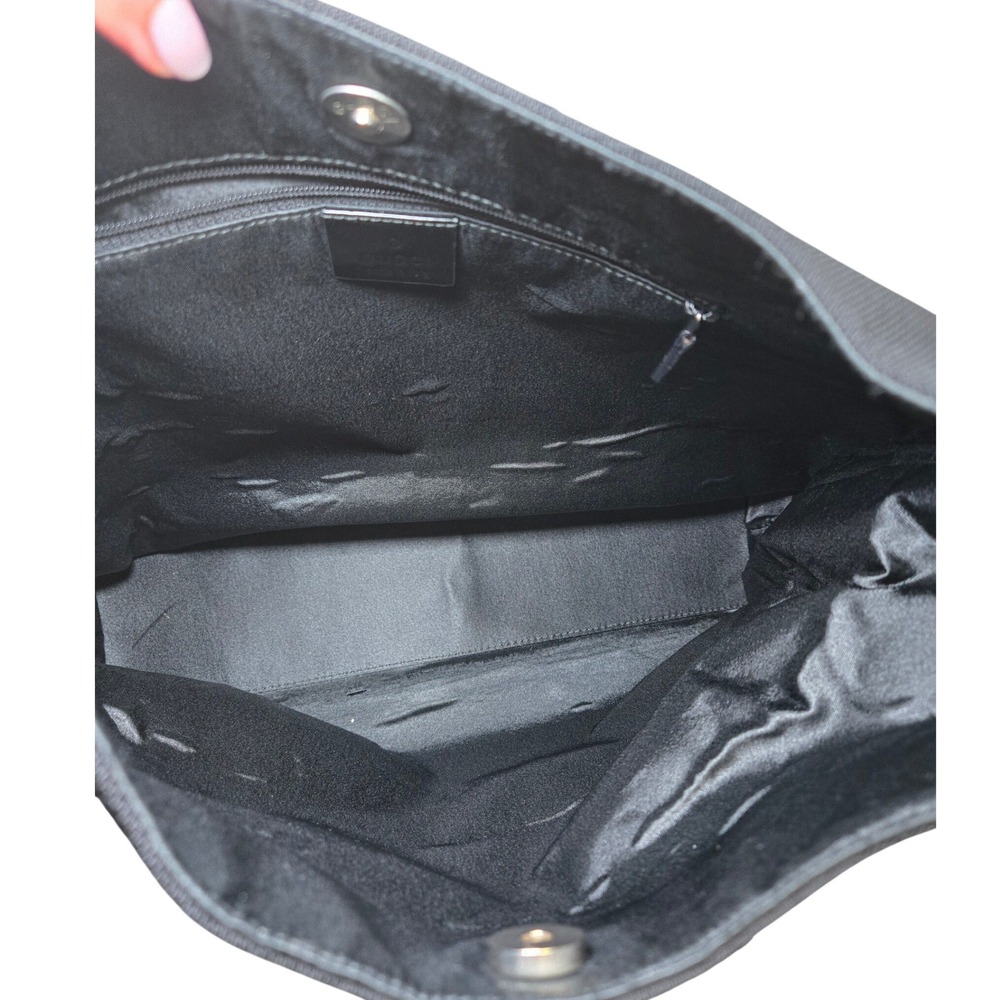 Gucci Black Canvas Hobo Bag Metal Handle Patent Leather Trim - Picture 5 of 11